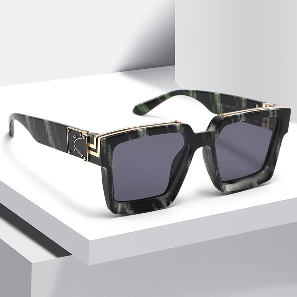 Men's Square Frame Sunglasses Green Fashion Shades Hip Hop Cholo Dark Black Lens